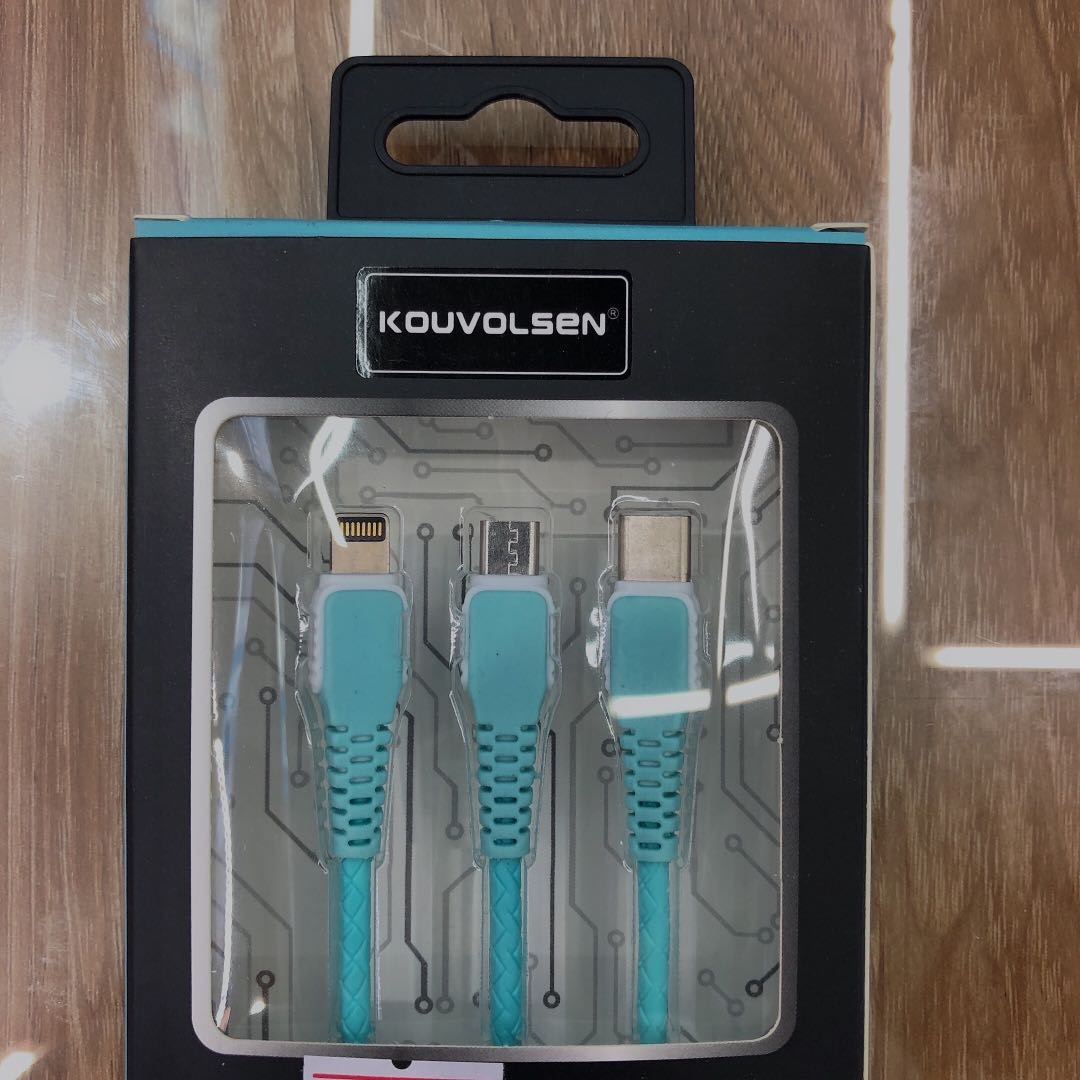 Blue 3-head data cable, high-speed fast charging, flash charging, original usb charger, genuine product, suitable for Huawei and Apple mobile phones, universal data cable wholesale details Picture