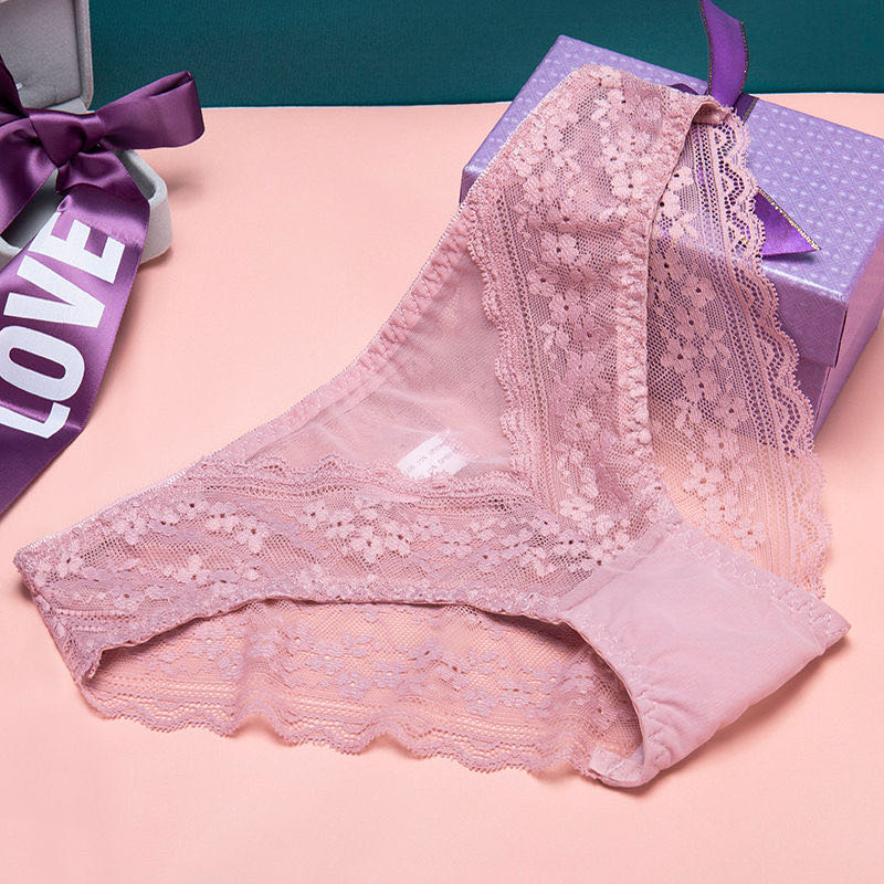 Sexy Hot Transparent Hollow Low-Waist Ultra-Thin Lace Underwear Women's Cotton Crotch Briefs