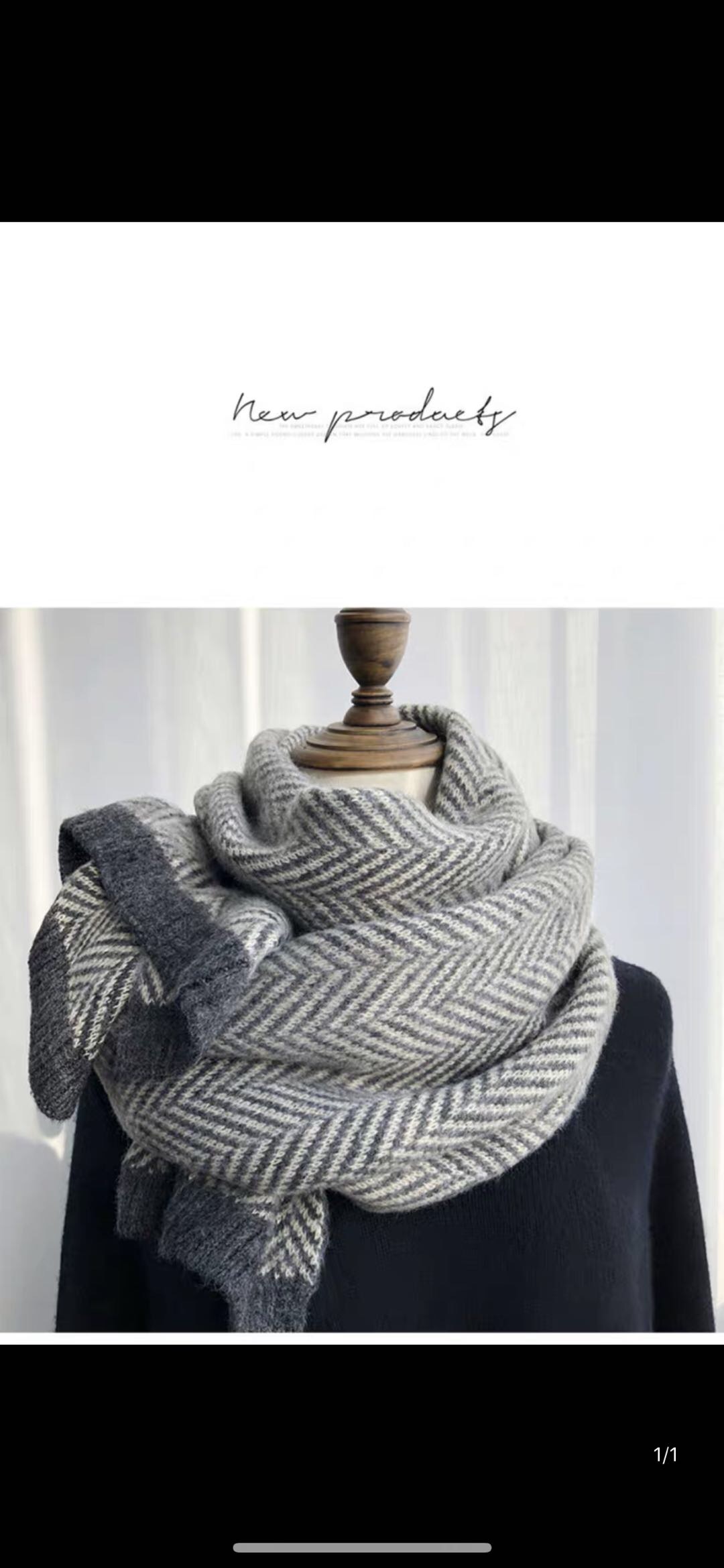 Women's Korean Version With Classic Black Long Thick Herringbone Knitted Wool Scarf Bib details Picture