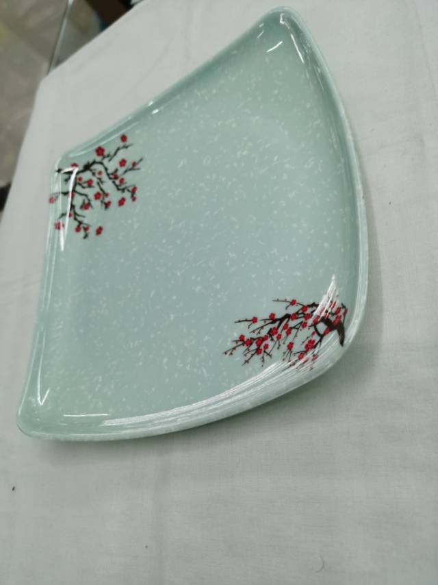 High-Grade Melamine Imitation Light Green Porcelain Square Dish Plastic Disc Platter Fast Food Cover Rice Buffet Plate Plate details Picture
