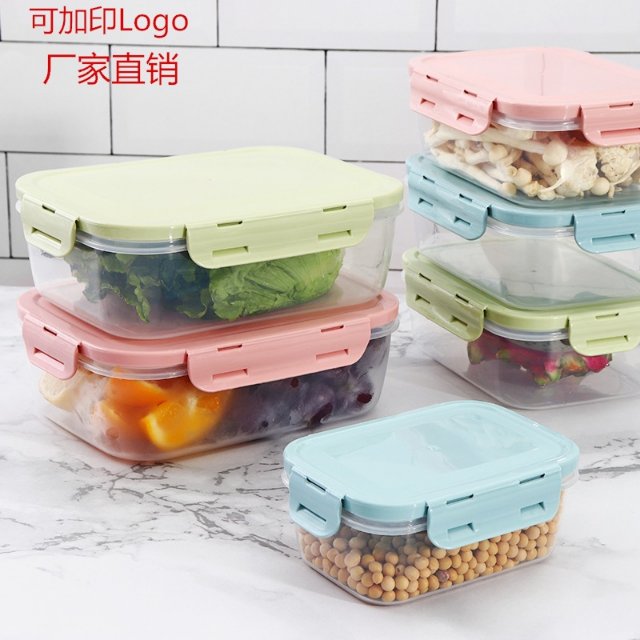 Food Crisper With Buckle Set Refrigerator Sealed Plastic Food Crisper Microwave Lunch Box Poo Box