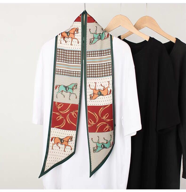 Spring And Autumn New Headband Double-Sided Long Scarf Diagonal Thin Narrow Long Small Silk Scarf Atmospheric Clothing With Silk Scarf Scarf details Picture