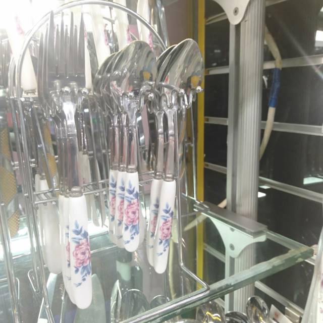 Ceramic handle stainless steel spoon, creative flower household cute long-handled soup spoon, spoon, eating fork and spoon set