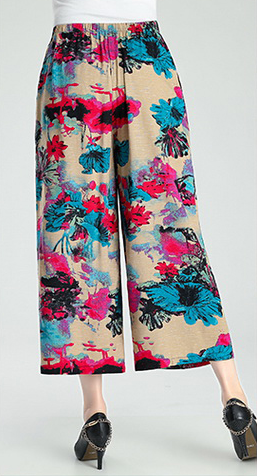 女装新夏季宽松舒适休闲花色阔腿松紧裤2020细节图