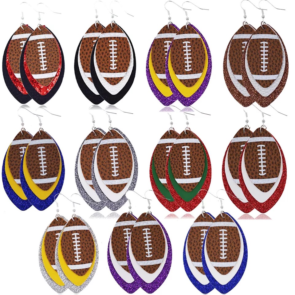 Multi-layer rugby earrings hot style leather and leather earrings thumbnail