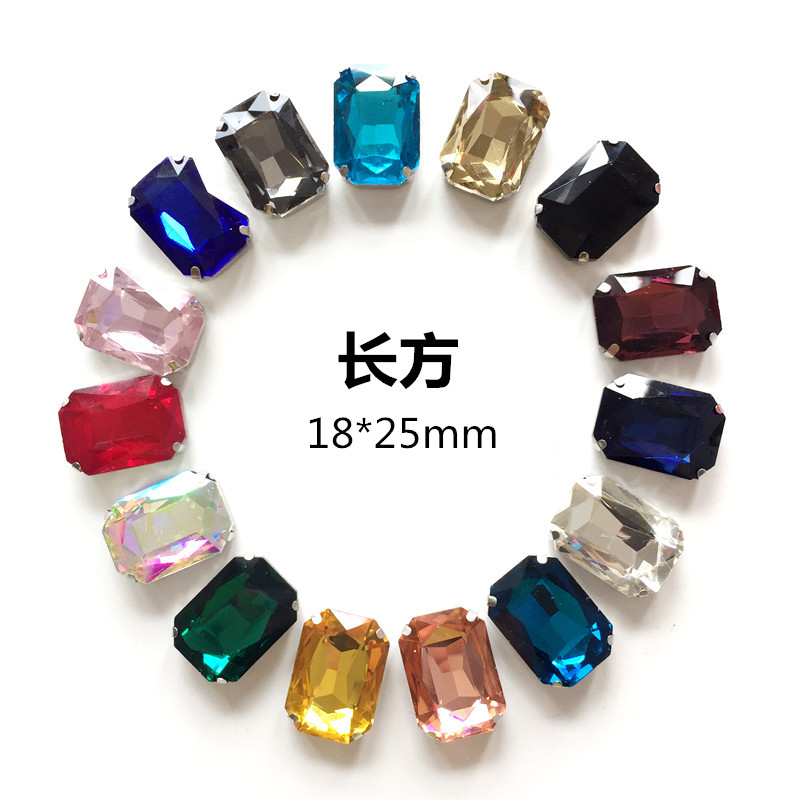 Rectangular rectangular colored glass hand-sewn claw drill DIY water drill clothing accessories clothing decorations Specification image