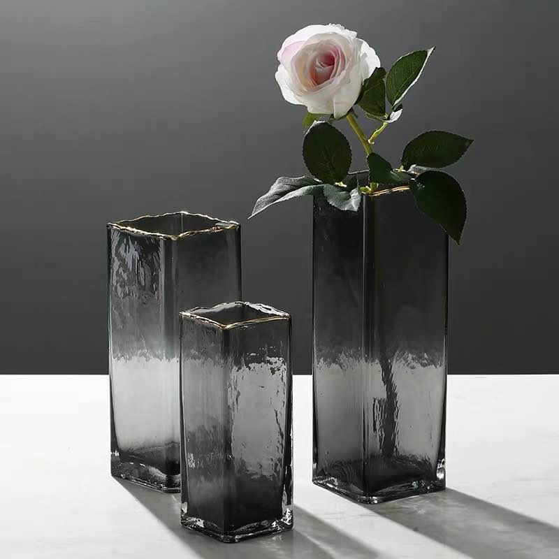 Nordic light luxury and cold grain hand painted gold and phnom Penh transparent glass vase indoor flower arrangements wholesale spot thumbnail
