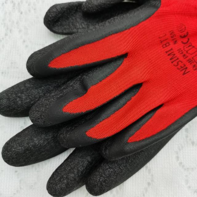 红尼龙乳胶皱纹手套挂胶耐磨防滑耐油渍浸胶劳保手套产品图
