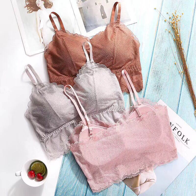 Solid Color Fine Thread Back Bra Wrap Women's Top Top Detachable Bra Pad To Hold Up A Sexy Lace Underwire Bra details Picture