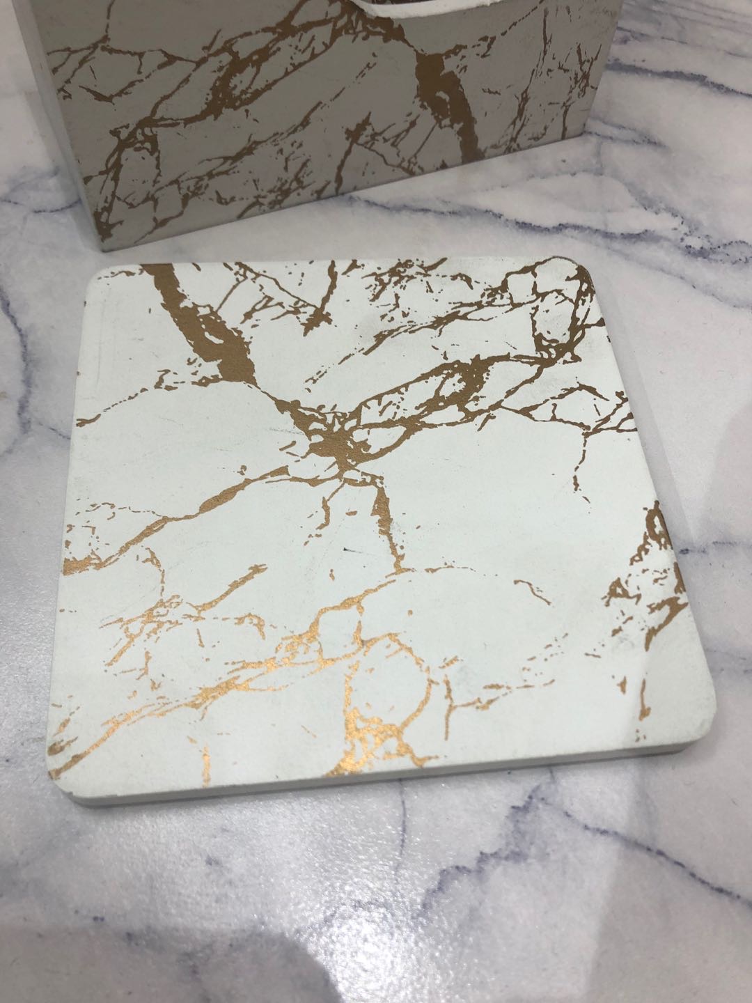 Imitation marble density board coasters, home decoration craft gifts, 6 pieces + base details Picture