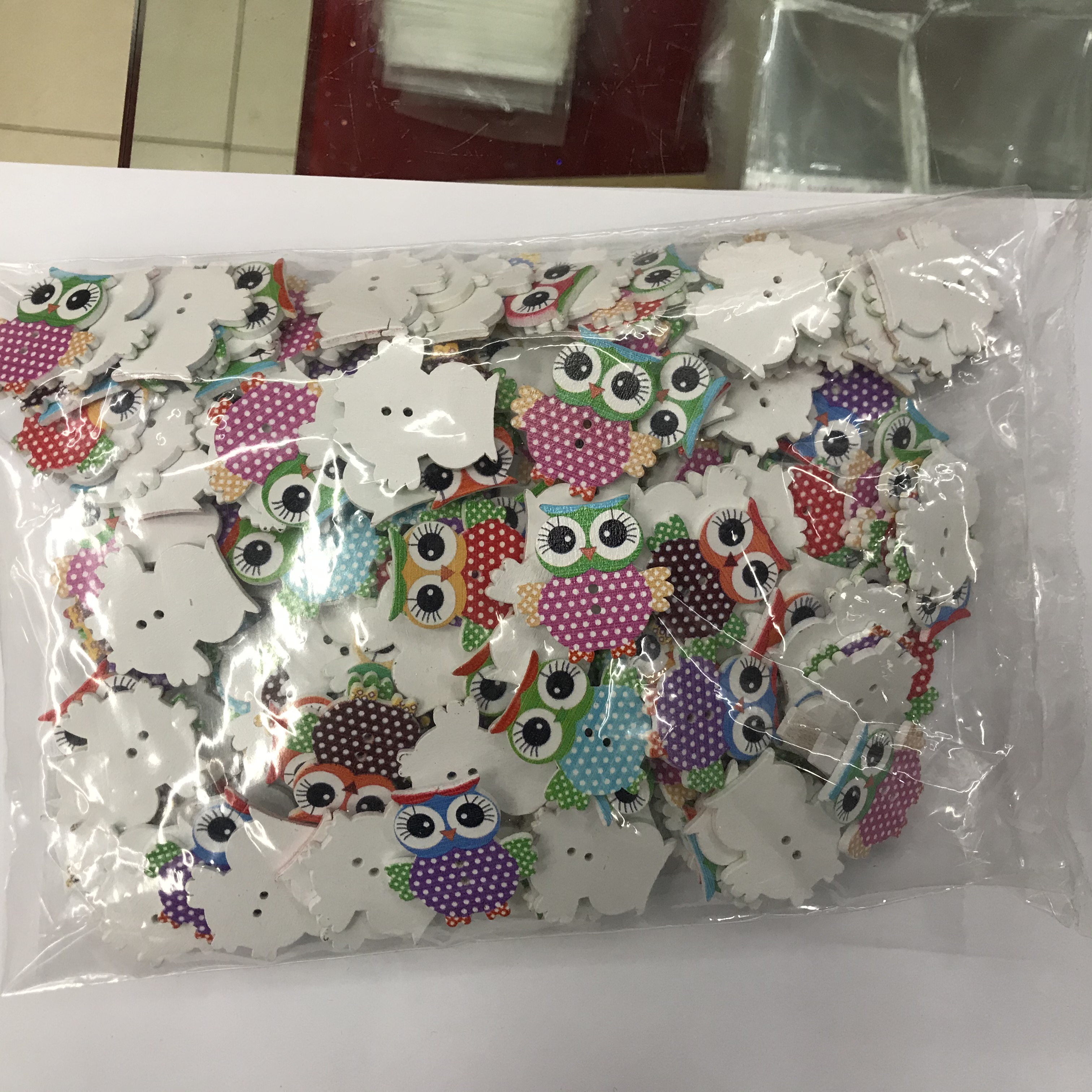 diy木质混色纽扣 卡通猫头鹰