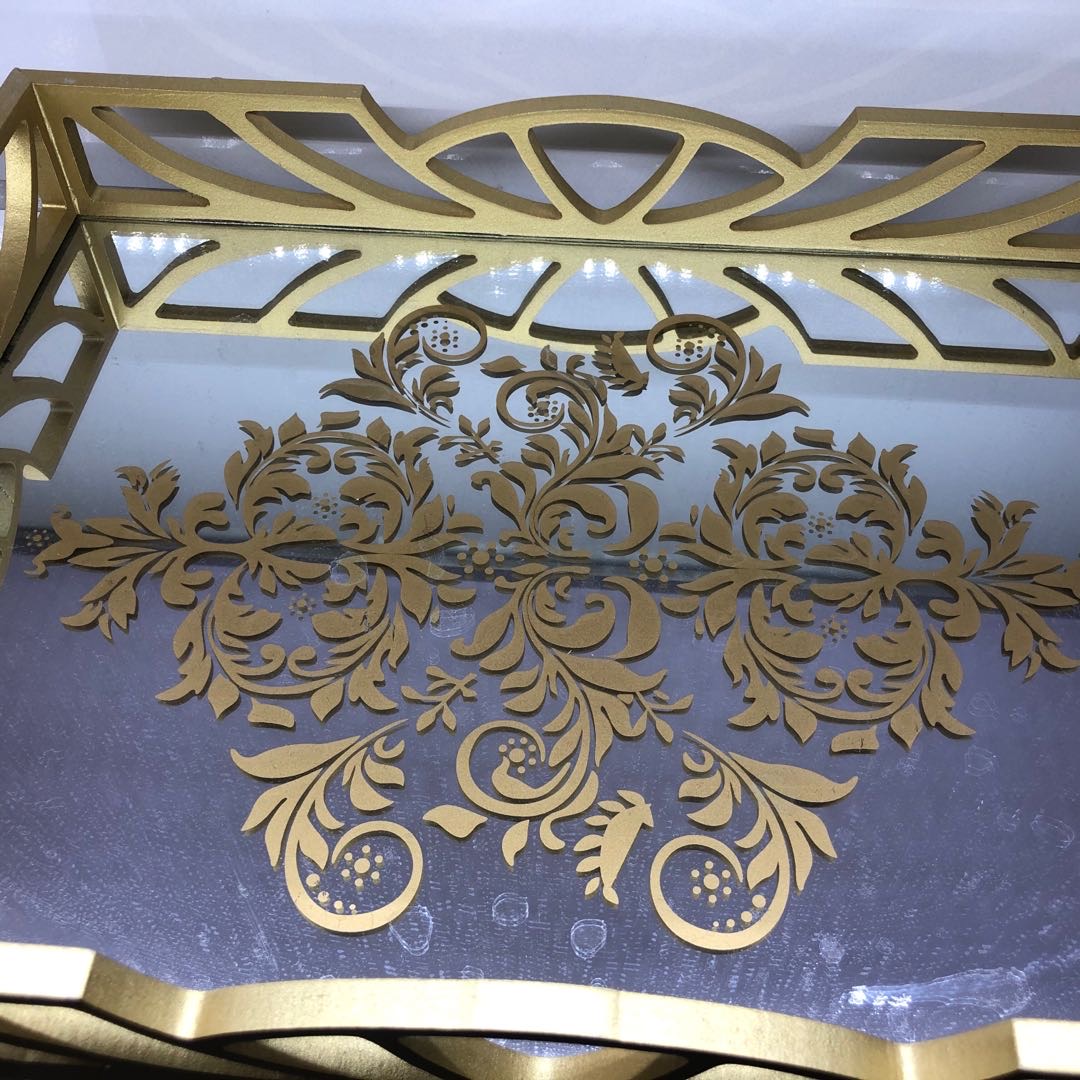花纹镜面北欧木质大理石纹理方形托盘客厅家居小茶几置物收纳盘摆件装饰盘木质工艺品微微工艺1