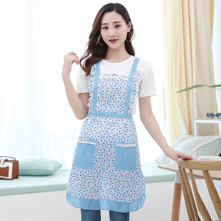 Double Cotton Apron Kitchen Cooking Home Waterproof Oil Cute Waist Work Women Fashion Specification drawing