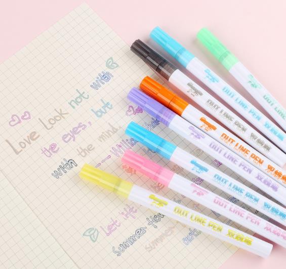 Metallic Color Outline Marker Pen, Water-Based Fantasy Double-Line Highlighter, DIY Painting Art Marker Set, Vibrant Colored Highlighters for Scrapbooking & Bullet Journal thumbnail