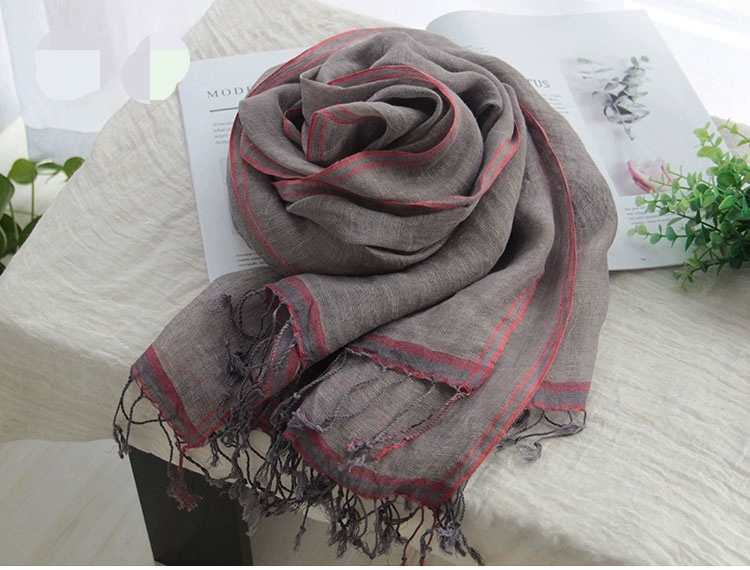Women's New Fashion Scarf Contrast Color Edge Fringe Linen Scarf details Picture
