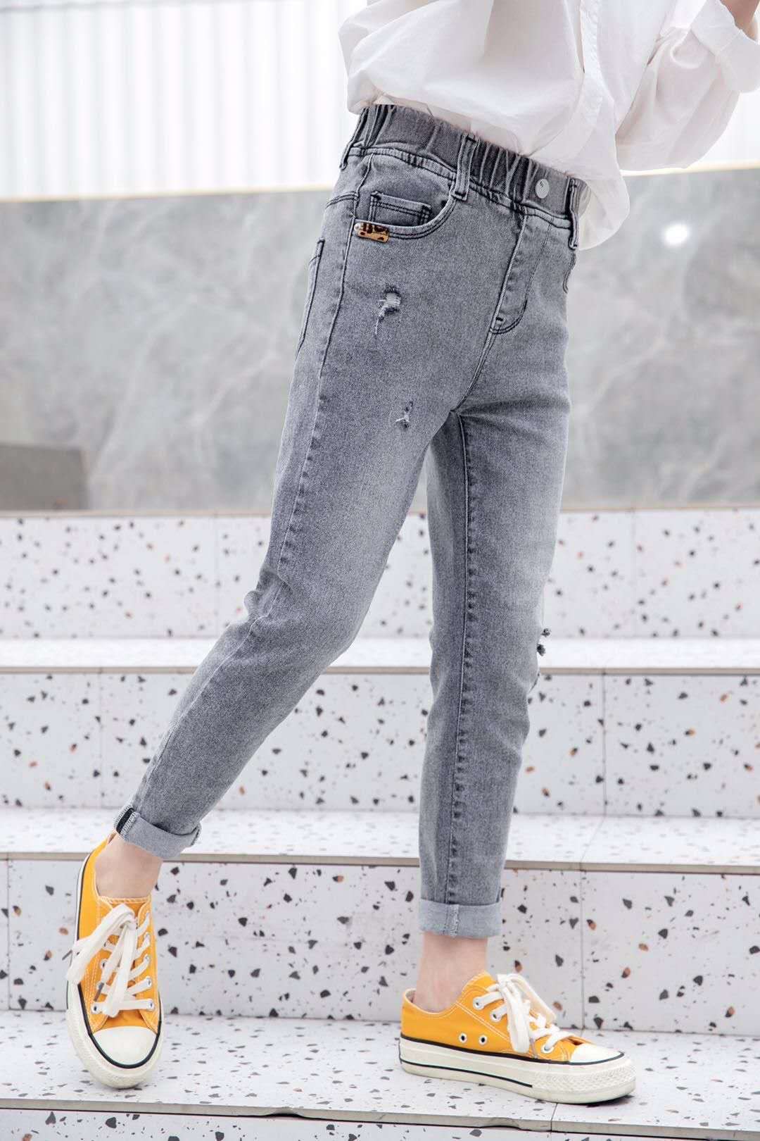 2020新款割破韩版春季简单大方修身中童女童长牛仔裤详情图2