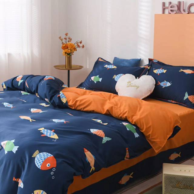 Fish In The Sea Spring And Summer New Cotton Cotton Printing Four-Piece Set 2021 New Explosive Kit Specification drawing