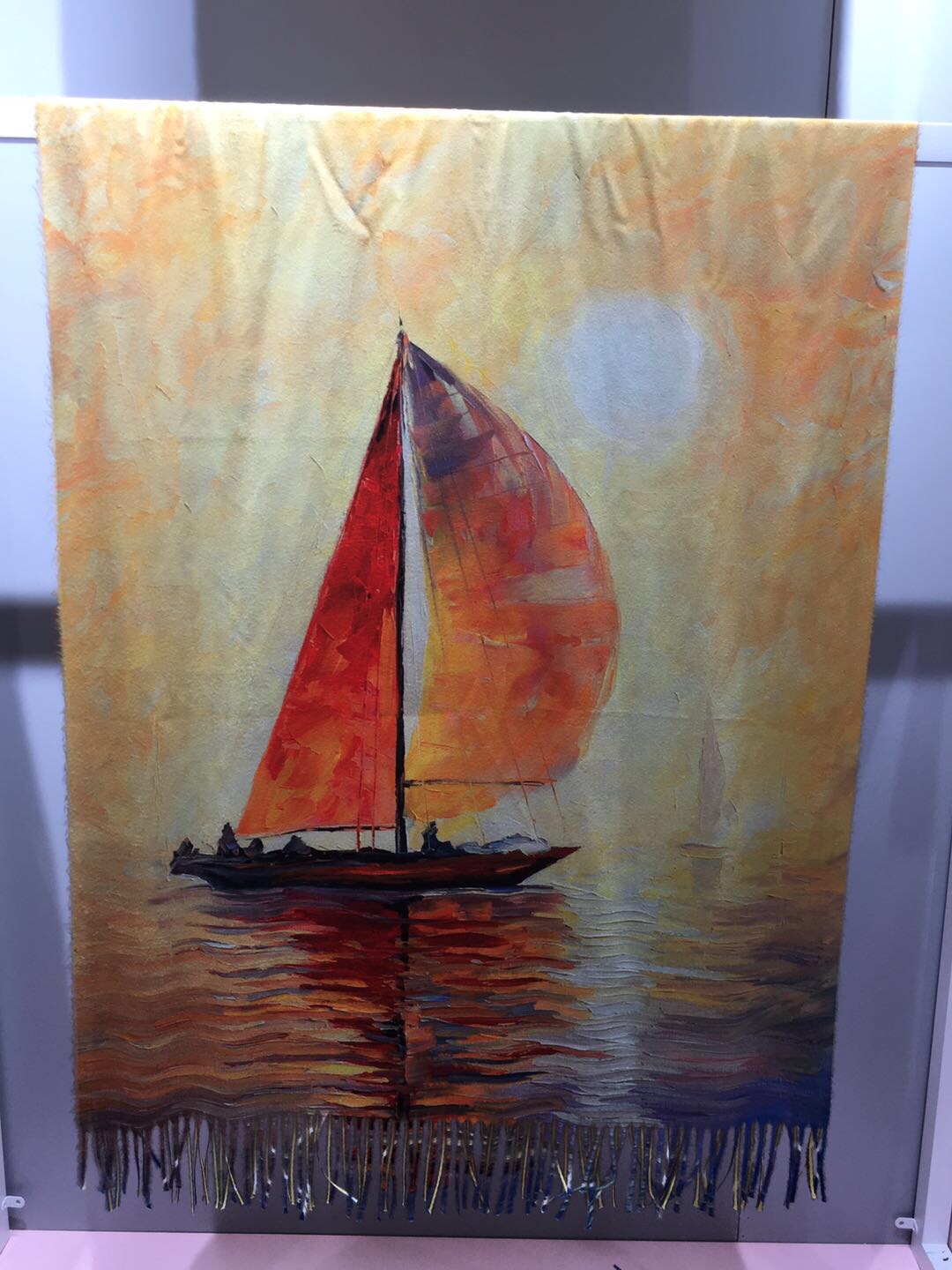 Women's fashion trend casual cashmere printed long beard sailboat pattern scarf thumbnail