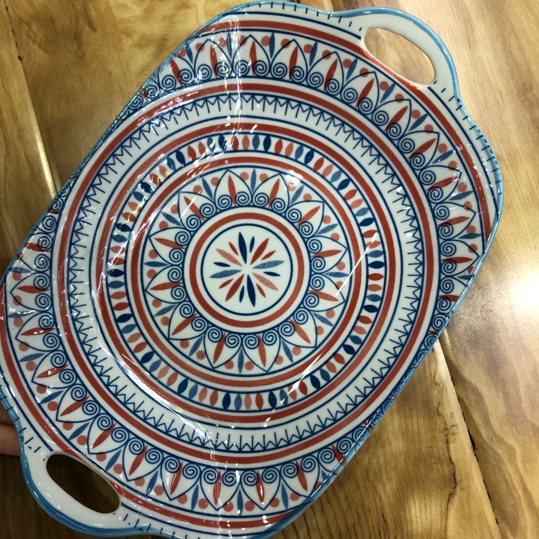 厂家直销民族ins风11寸长方形双耳烤盘细节图