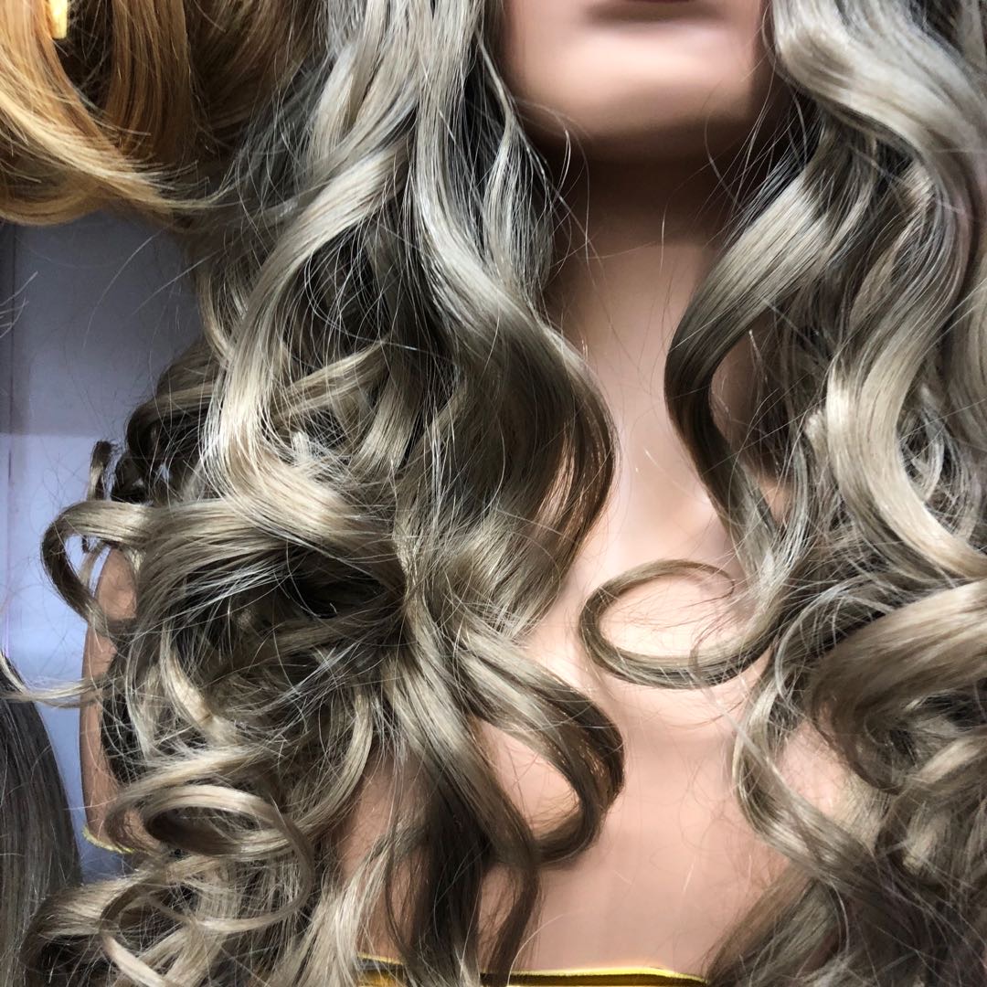 Natural full head set, new style with real human hair strands, realistic silver big waves details Picture