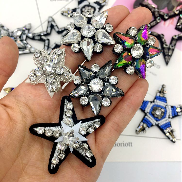 High Quality Hollow Star Lace Applique Crystal Diamond Hand Nailed Bead Patch Patch Diy Hat Clothing Accessories details Picture