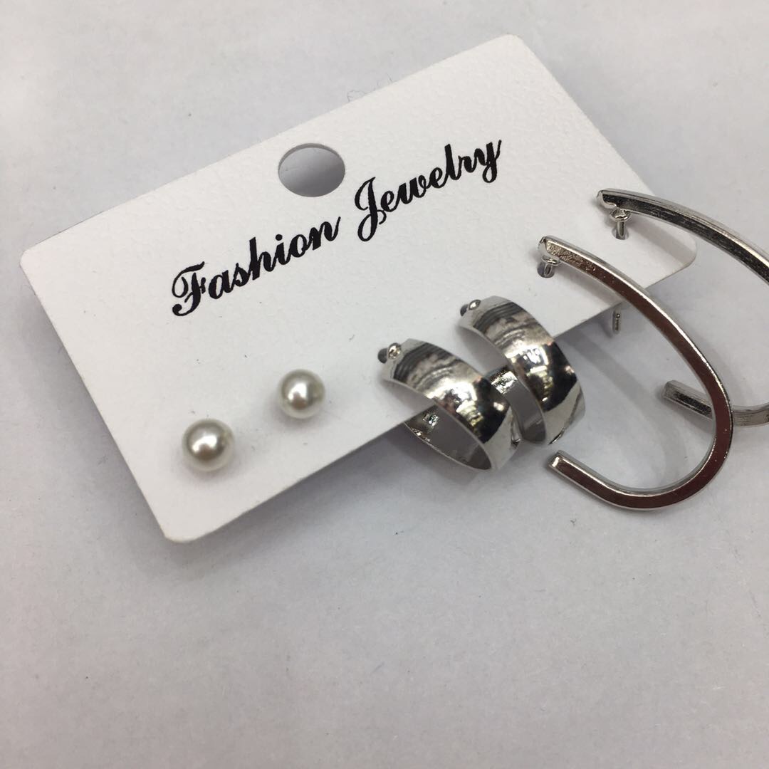 街拍同款经典百搭环形球形铜镀银成人耳钉套装款式多样产品图