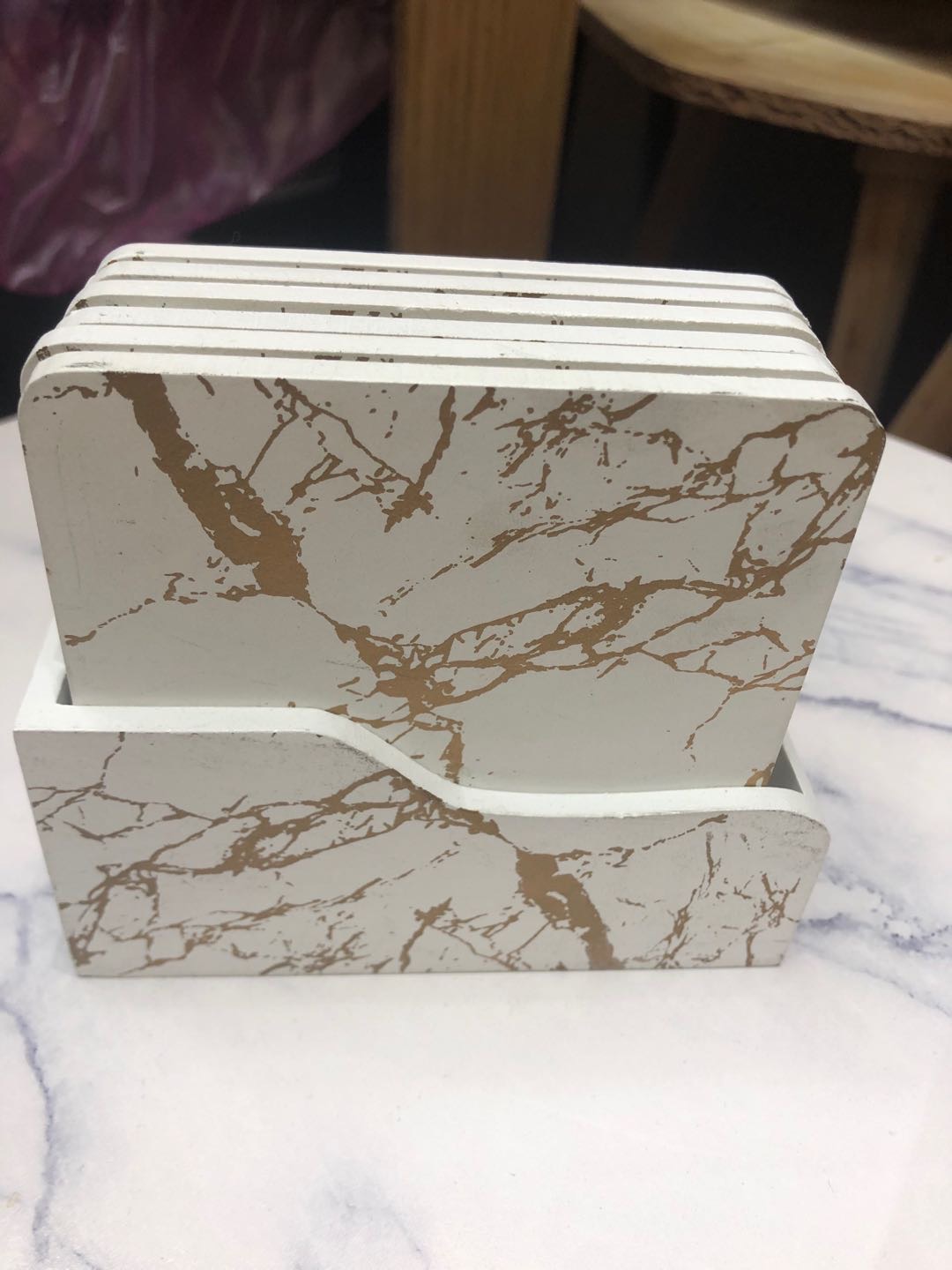 Posavasos de placa de densidad de mármol imitación decoración del hogar artesanía regalo 6 piezas + base