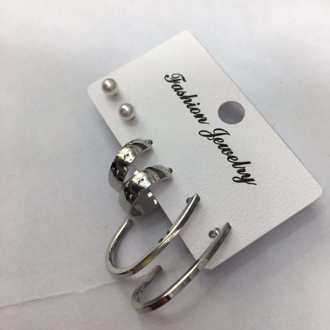 街拍同款经典百搭环形球形铜镀银成人耳钉套装款式多样细节图