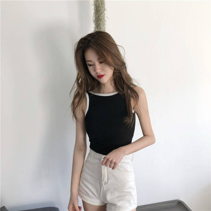 夏装新款韩版chic性感美背吊带背心外穿修身无袖T恤女上衣打底衫图