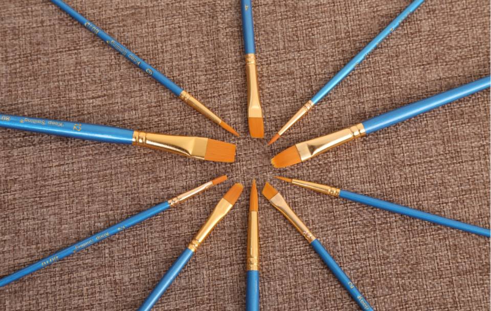 10支尼龙油画笔扁头尼龙毛珠光蓝杆美术涂鸦绘画成人专业儿童画笔套装A0633