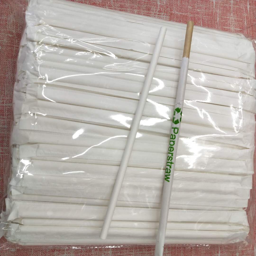 Single, independently packaged white, natural wood-colored, eco-friendly and degradable paper straws Specification image