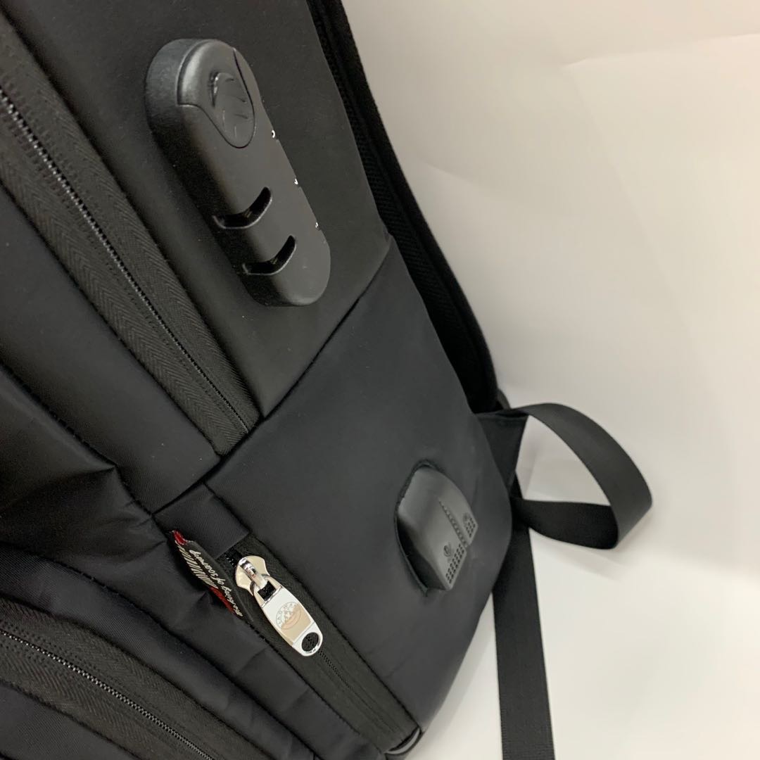 Men's black washed nylon large-capacity backpack details Picture