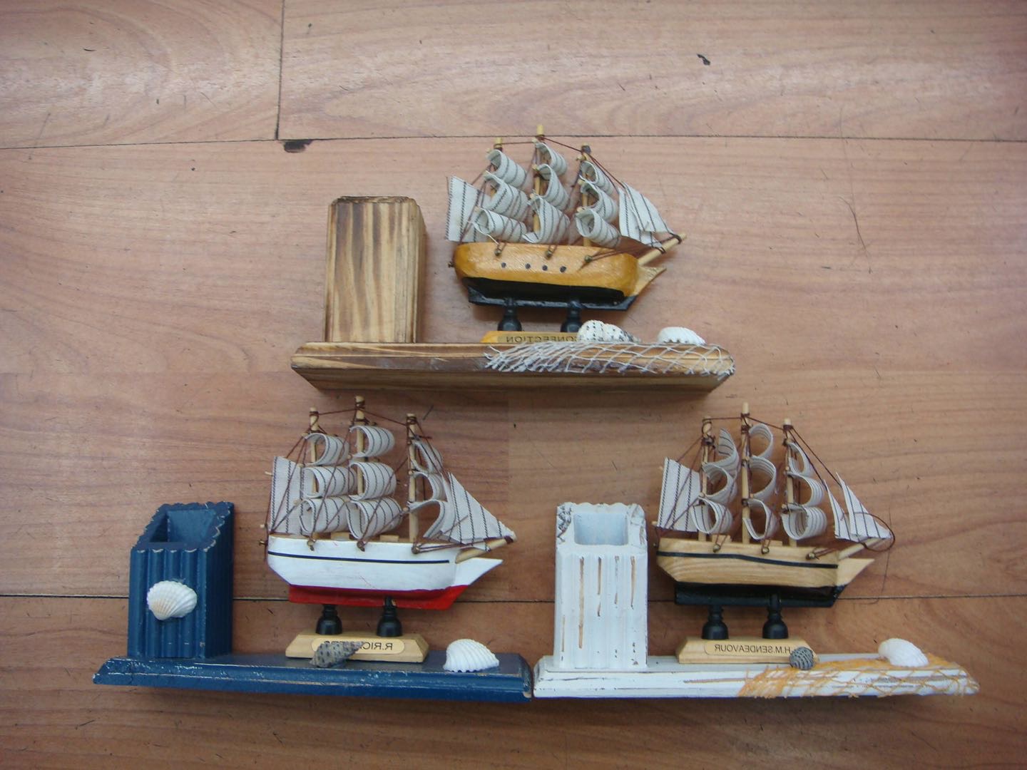 笔筒帆船 布地中海风格木制帆船摆件 木质工艺品家居装饰摆设
