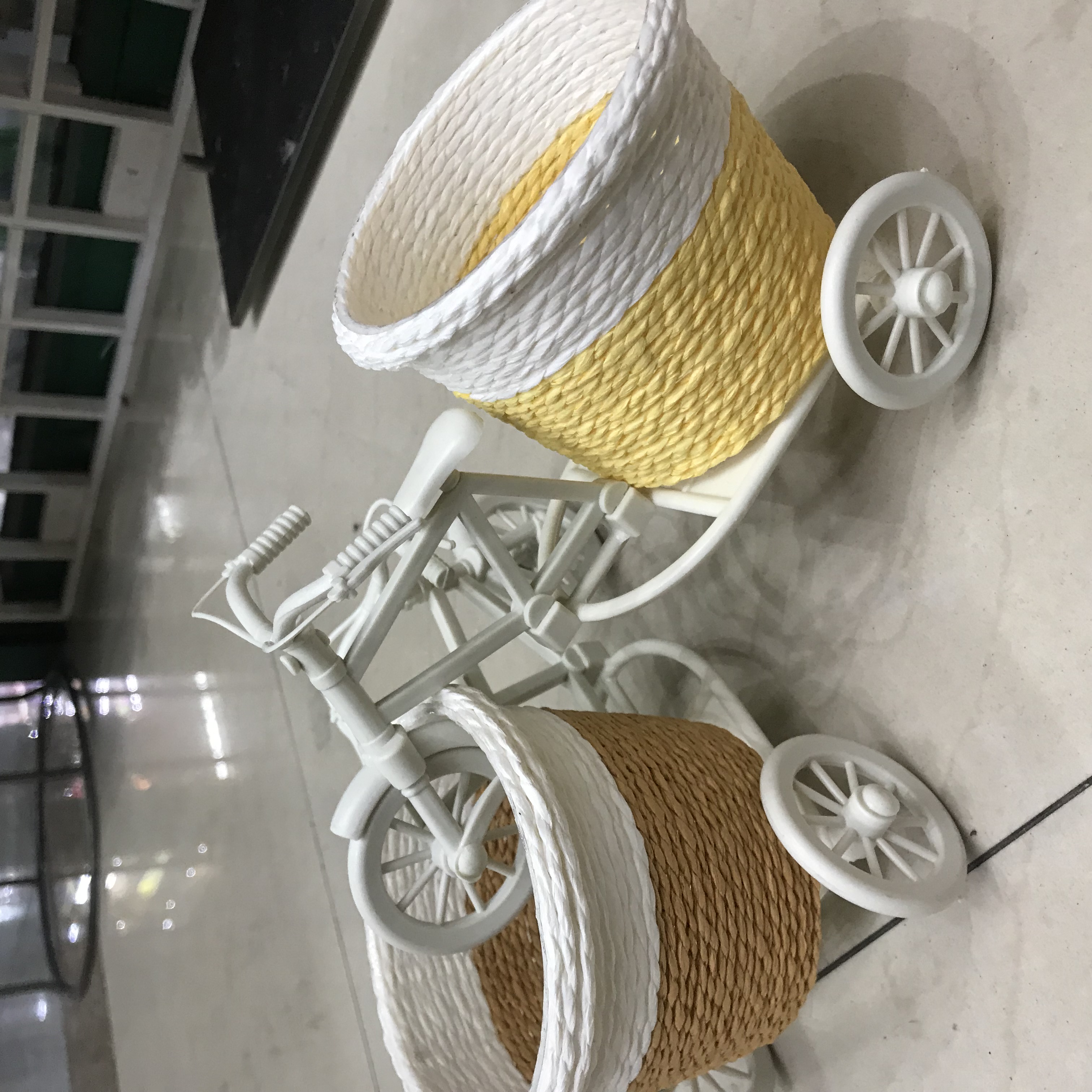 麻绳编织花架花篮自行车花架精致迷你自行车花篮花车装饰花装饰品