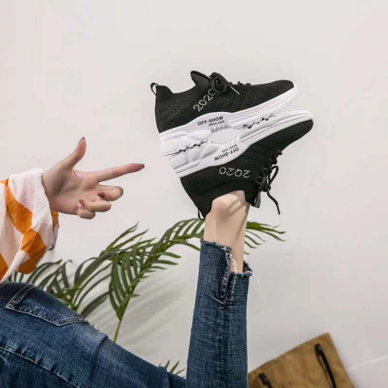 2020都得利2020新款广州女士黑色休闲飞织跑步鞋产品图