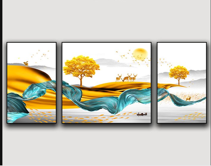 新中式轻奢晶瓷画现代简约客厅入户装饰画餐厅玄关背景挂画生财有道