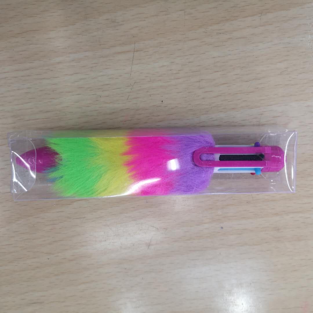 少女心可爱创意圆珠笔可爱仿毛绒六色塑料圆珠笔色彩绚丽多色书写产品图