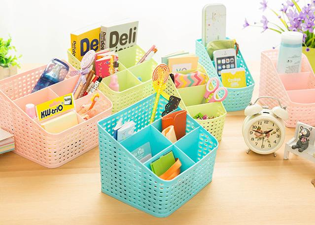 塑料多功能储物镂空塑料桌面收纳盒细节图