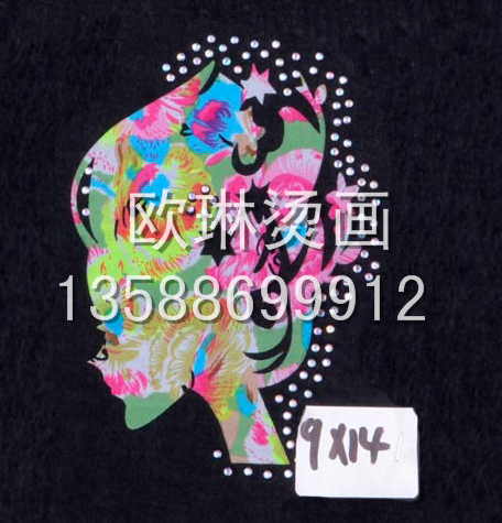 女孩侧脸热撕烫画烫图批发定制牛仔裤衣服鞋包用产品图