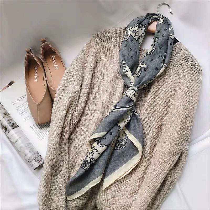 Gray Silk Scarf Small Square Scarf Korean Version Fashion Casual Scarf details Picture