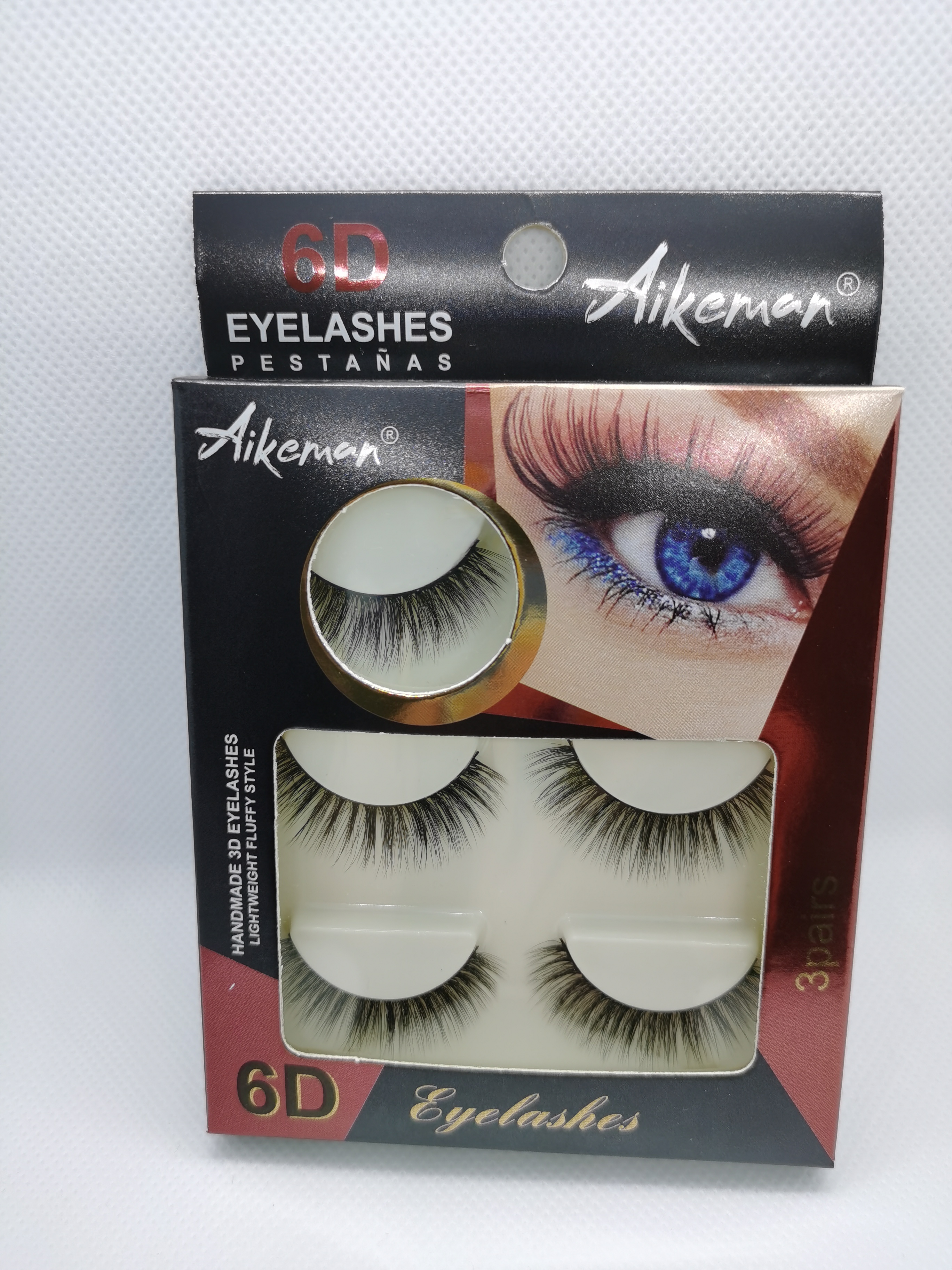 6D multi-layer false eyelashes, natural nude makeup, thick cross-shaped eyelash sharpener, upper eyelash 3-pair set details Picture