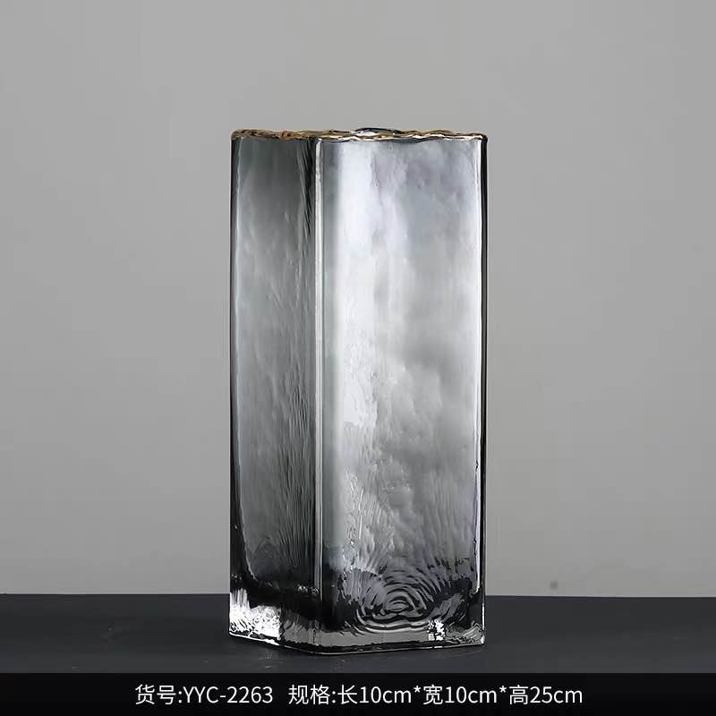 Nordic light luxury cold-patterned hand-painted gold-rimmed transparent glass vases, indoor flower arrangement items in stock for wholesale details Picture