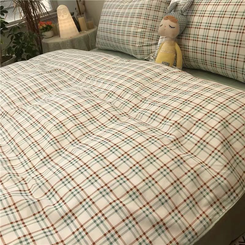 Green Plaid Nordic Simple Cotton Four-Piece Set details Picture