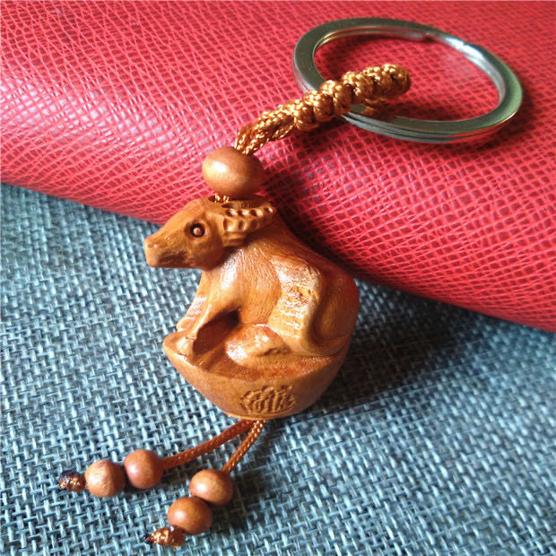 Peach Wood Carving Three-Dimensional 12 Zodiac Key Chain Hanging Jewelry Pendant Animal Rat Ox Tiger Rabbit Dragon Snake Horse Sheep Monkey Year Of Dog Specification drawing
