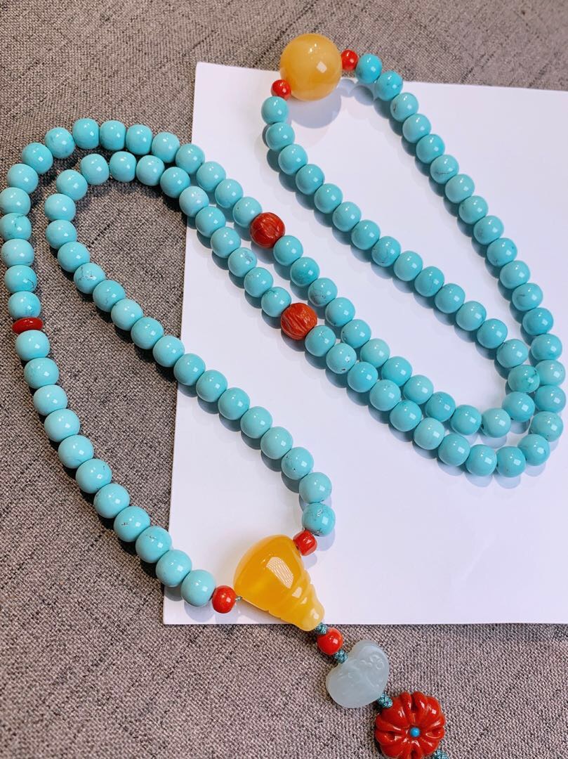 Natural turquoise and Hetian jade hand-woven rope bracelet Xiangyu 00044 Specification image
