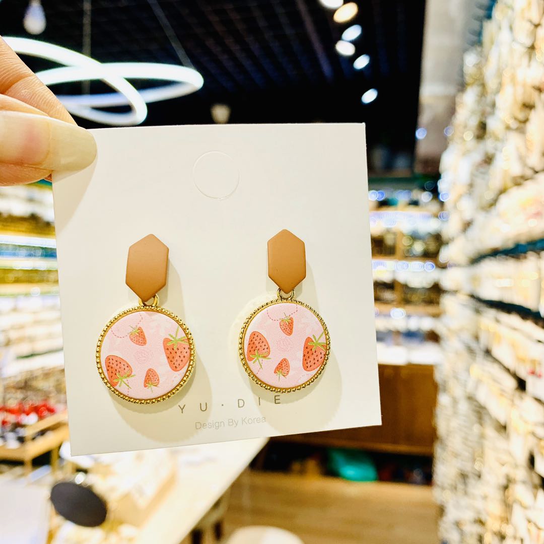 S925 Silver Needle Personalized Fruit Pendant Earrings, elegant candy color, fashionable and trendy, anti-allergy women's earrings details Picture