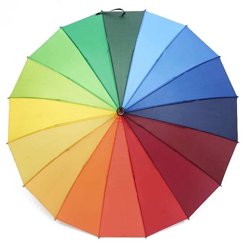 16骨彩虹伞可定制logo广告伞户外登山防滑简约长柄伞