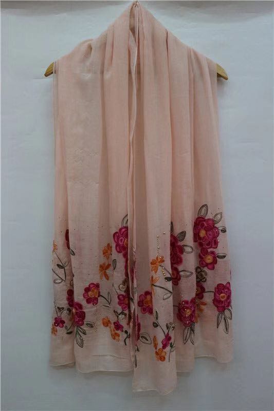 Ladies' Muslim scarf TR Plain double-headed embroidered beaded scarf