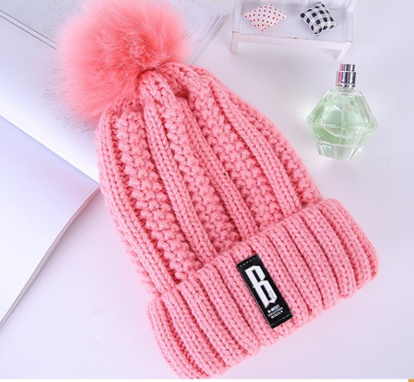 Autumn and winter large wool ball hat bobble hat warm knit hat wool hat thick wool ball thumbnail