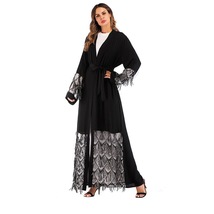 穆斯林中东阿拉伯长袍开衫印尼礼拜服回族开斋节黑色长裙